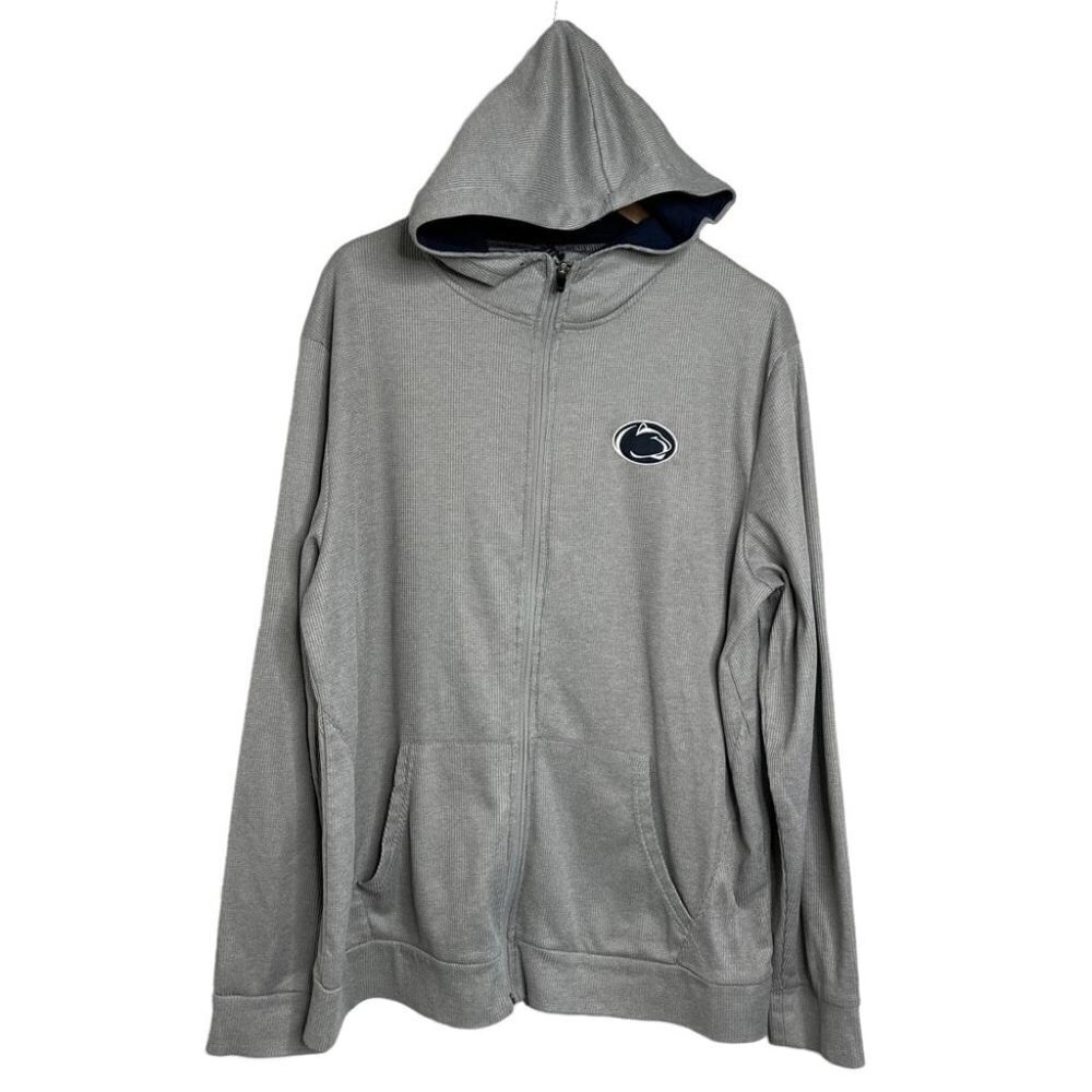 Colosseum Mens Size XL Penn State Nittany Lions Grey Waffle Full Zip Hoodie Top
